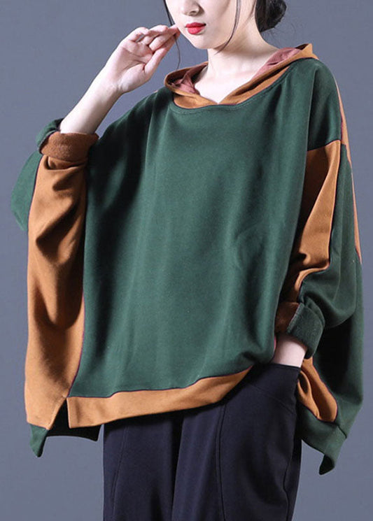 Hot Tea Grün Kapuzen Patchwork Lose Herbst Sweatshirts Top