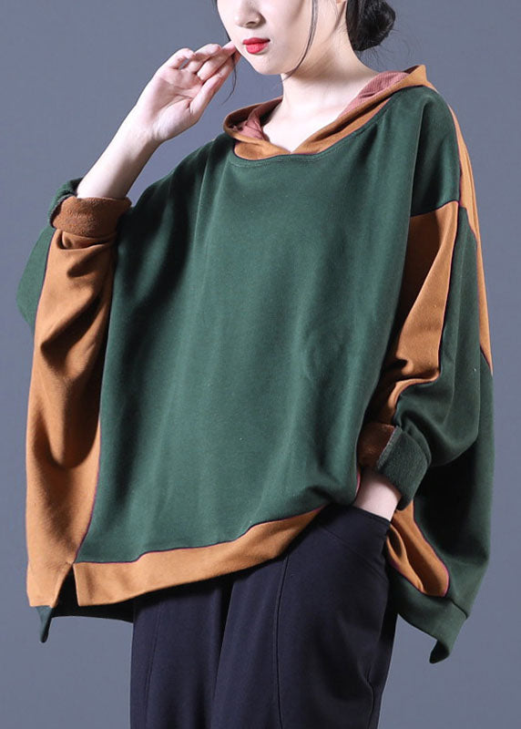 Hot Tea Grün Kapuzen Patchwork Lose Herbst Sweatshirts Top