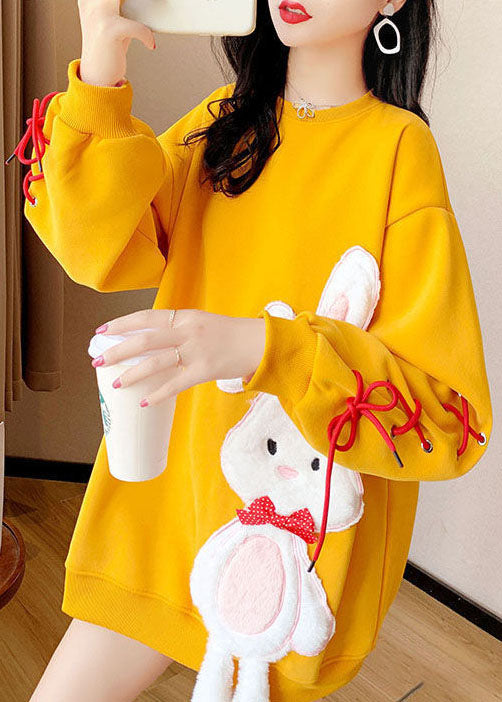 Hot Yellow Embroideried tie Thick Winter Sweatshirts Top