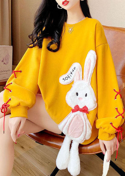 Heißes gelbes besticktes Krawatten-Sweatshirt-Oberteil für den Winter