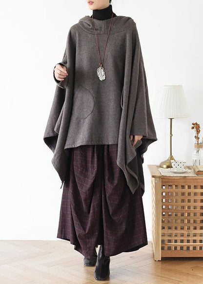 Irregular gray pullover loose large size cotton sweater coat personalized knitted top - SooLinen