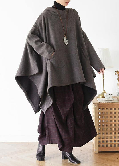 Irregular gray pullover loose large size cotton sweater coat personalized knitted top - SooLinen