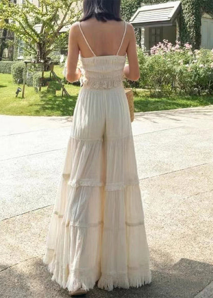 Italian Apricot Tasseled Patchwork Cotton Two Pieces Set Sleeveless