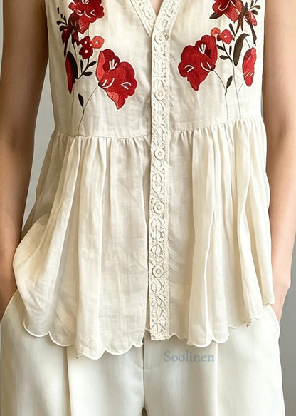 Italian Apricot V Neck Print Cotton Vests Sleeveless