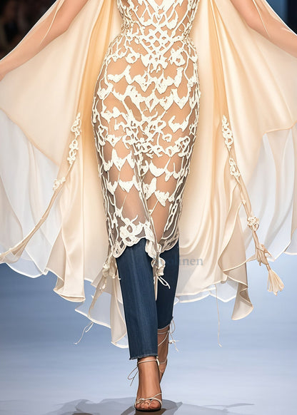 Italian Apricot Wraped Chiffon Evening Dresses Cloak Sleeves