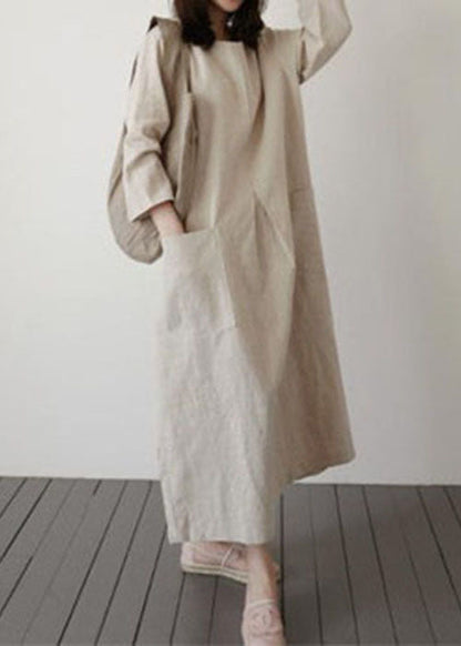 Italienische Beige Cinched Seite offen Leinen Robe Kleider Frühling