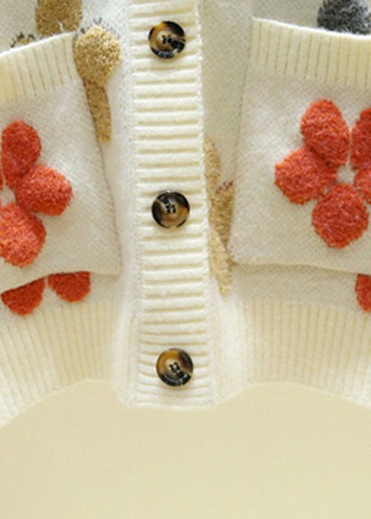 Italienische Beige V-Ausschnitt bestickt Floral gemütliche Strick Cardigans Herbst