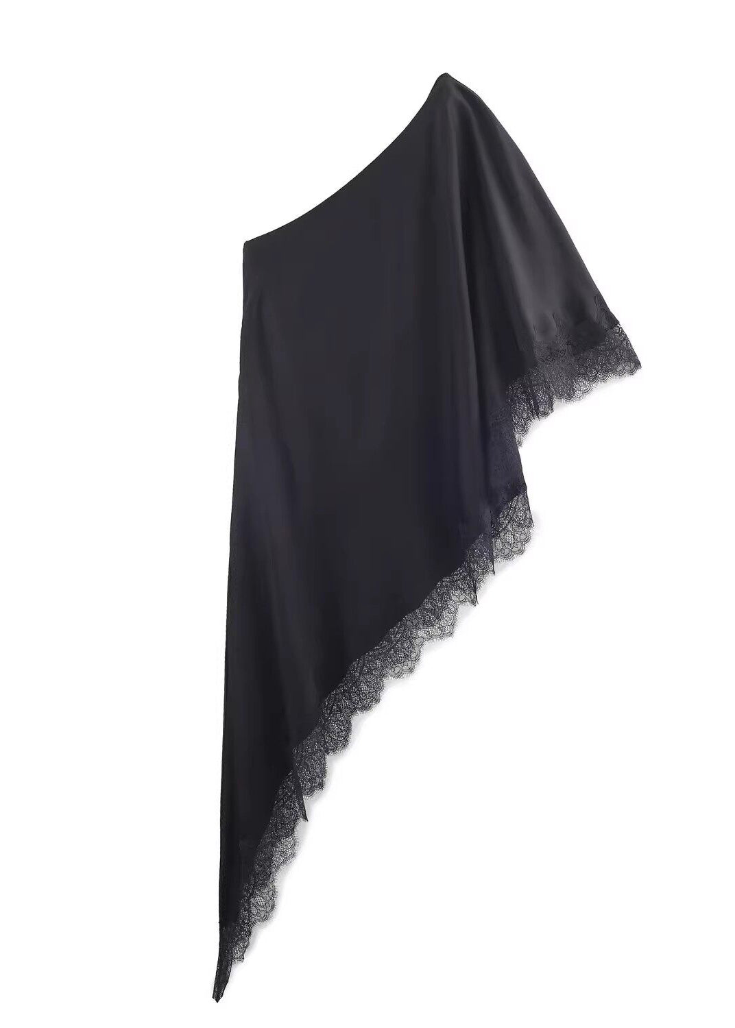 Italian Black Cold Shoulder Lace Patchwork Silk Top Summer