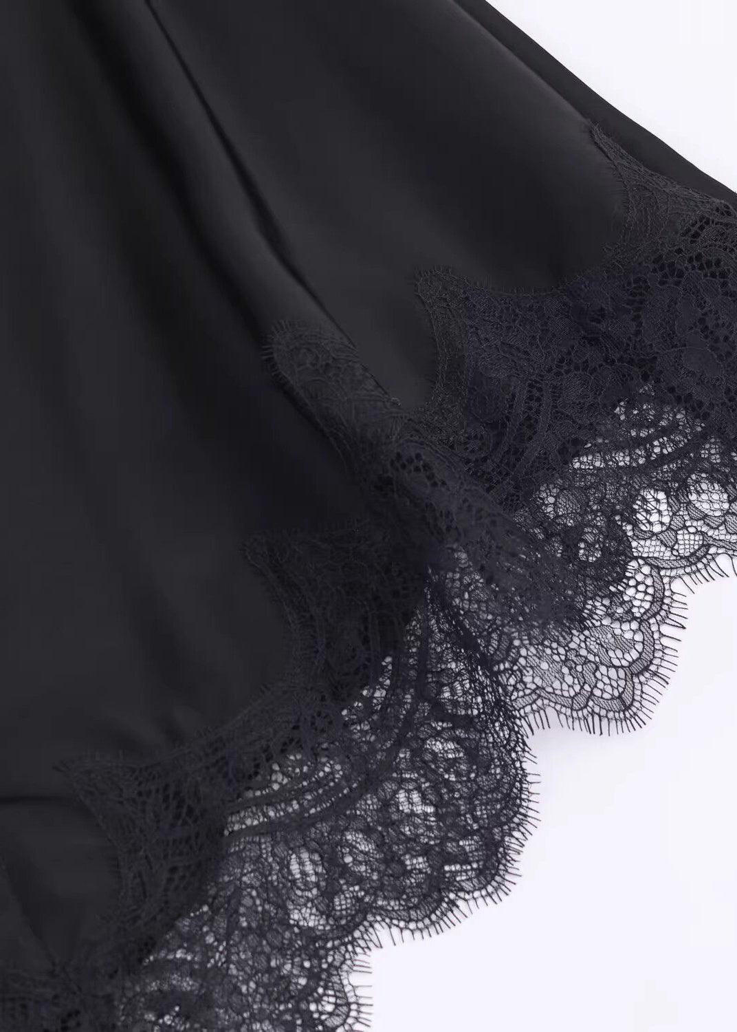 Italian Black Cold Shoulder Lace Patchwork Silk Top Summer