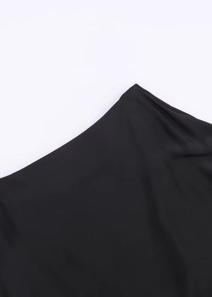 Italian Black Cold Shoulder Lace Patchwork Silk Top Summer