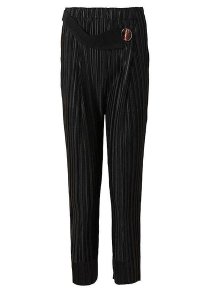 Italian Black Elastic Waist Button Harem  Pants - SooLinen