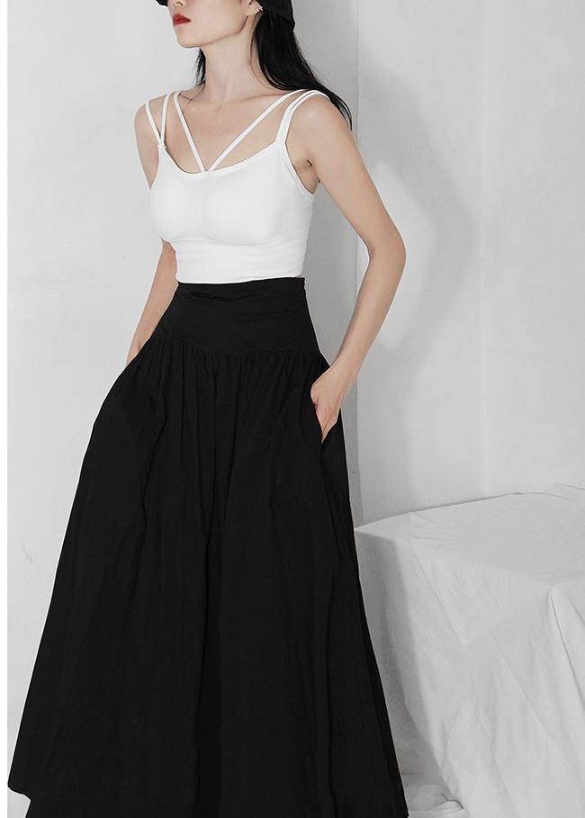 Italian Black High Waist Cinched  Skirts Summer - SooLinen