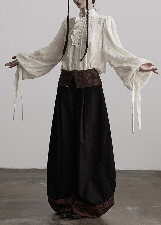 Pantalones anchos italianos de algodón con patchwork jacquard negro para primavera