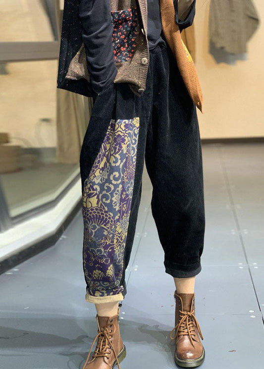 Italienische schwarze Patchwork Cordhose Frühling