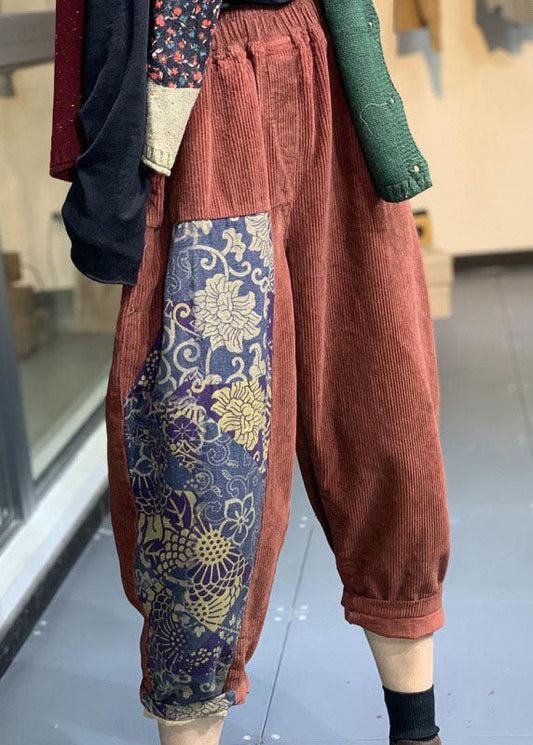 Italienische schwarze Patchwork Cordhose Frühling