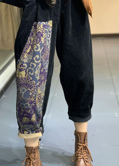 Italienische schwarze Patchwork Cordhose Frühling