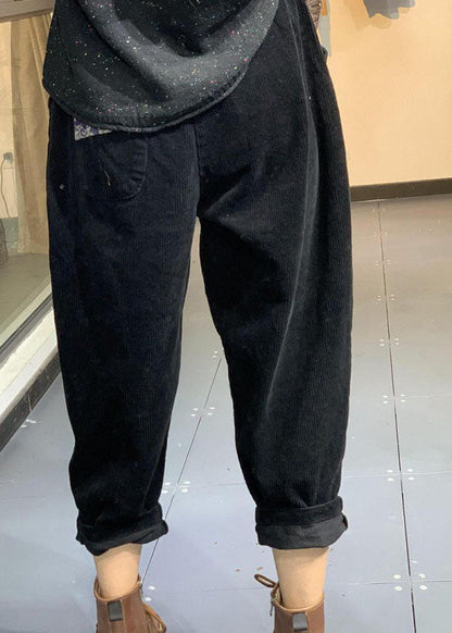 Italienische schwarze Patchwork Cordhose Frühling