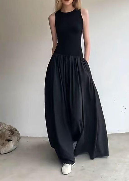 Italian Black Patchwork Silm Robe Dresses Sleeveless