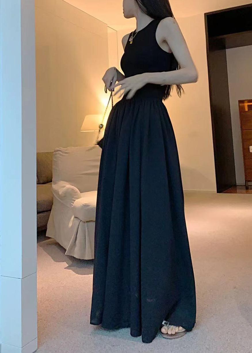 Italian Black Patchwork Silm Robe Dresses Sleeveless