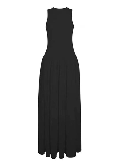 Italian Black Patchwork Silm Robe Dresses Sleeveless