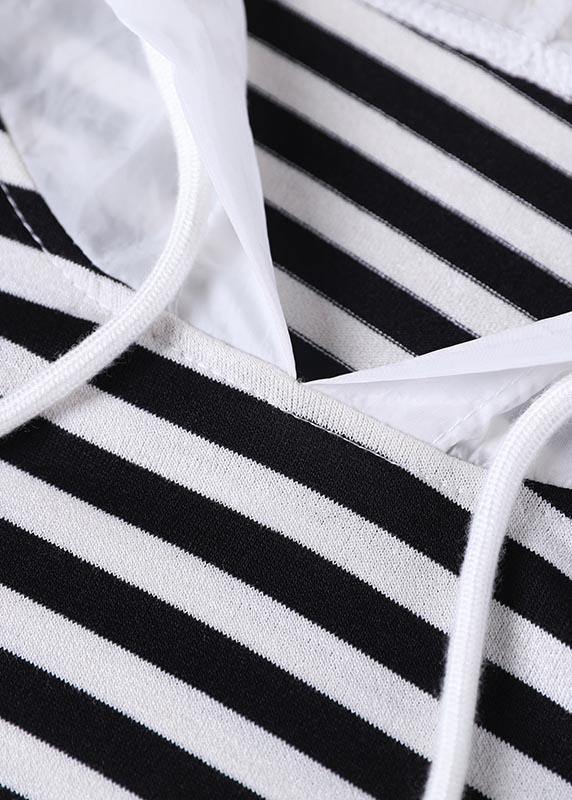 Italian Black Striped hooded Cotton Top Summer - SooLinen