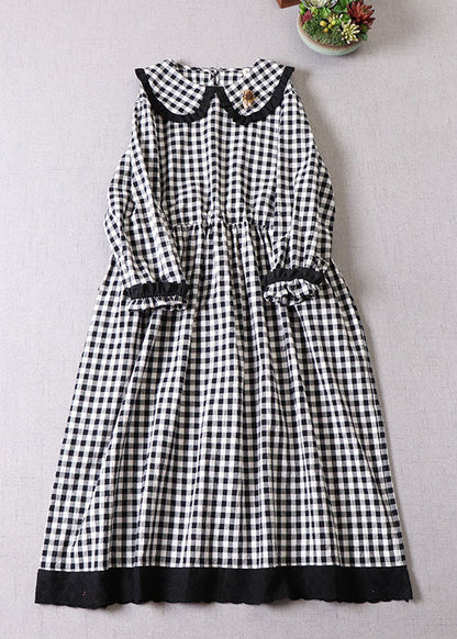 Italian Black White Plaid Cinched Patchwork Dresses Spring