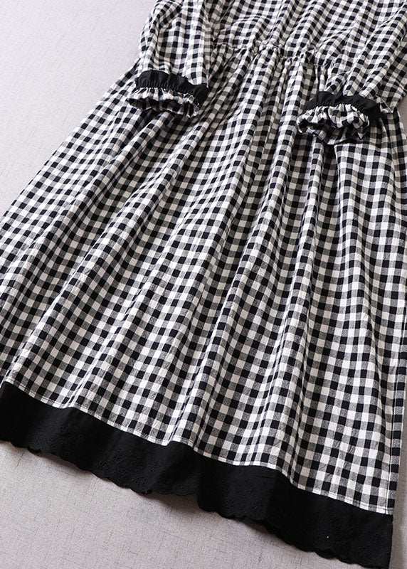 Italian Black White Plaid Cinched Patchwork Dresses Spring