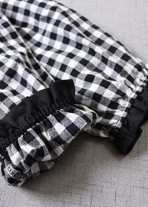 Italian Black White Plaid Cinched Patchwork Dresses Spring