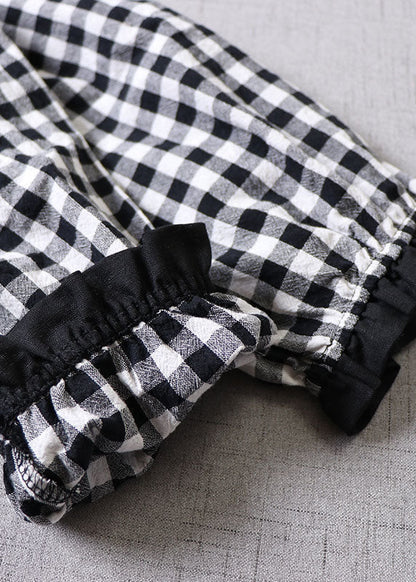 Italian Black White Plaid Cinched Patchwork Dresses Spring