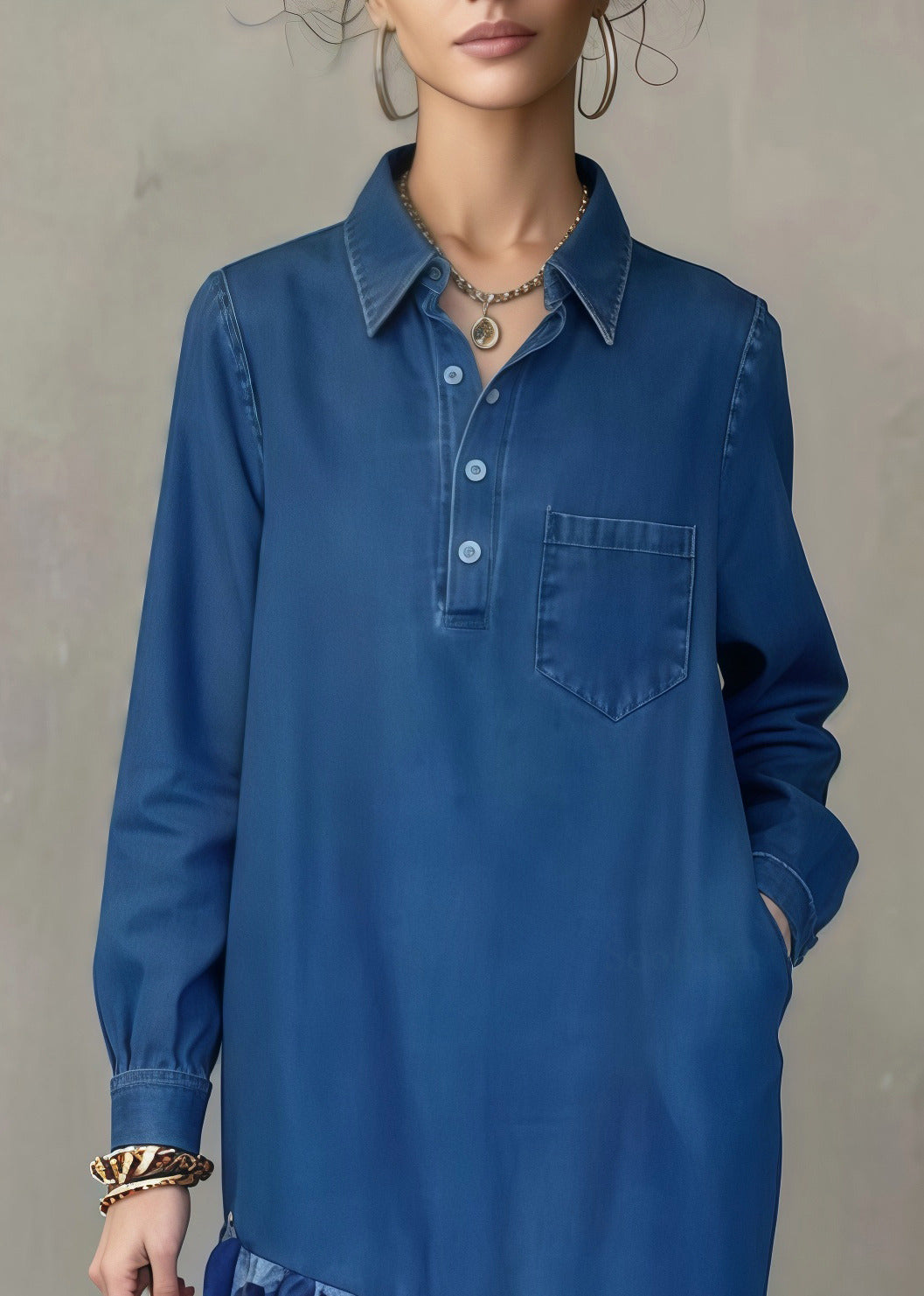 Italian Blue Oversized Patchwork Leopard Denim Long Dress Spring