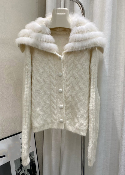 Italienische braune Strickjacke mit Matrosenkragen und Reißverschluss aus Baumwolle für den Winter