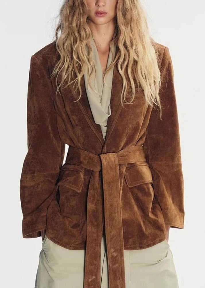 Italian Caramel Peter Pan Collar Lace Up Coats Fall