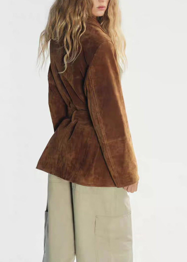 Italian Caramel Peter Pan Collar Lace Up Coats Fall