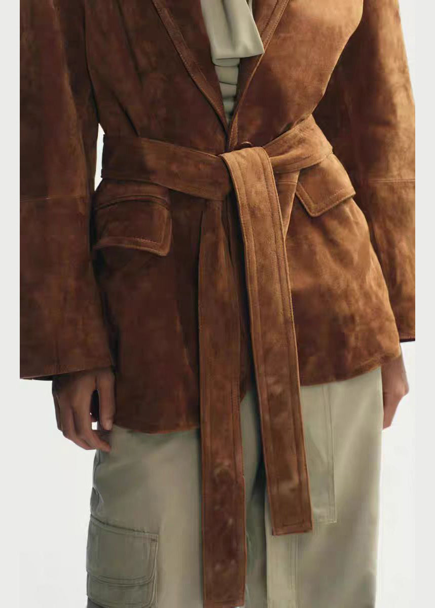 Italian Caramel Peter Pan Collar Lace Up Coats Fall