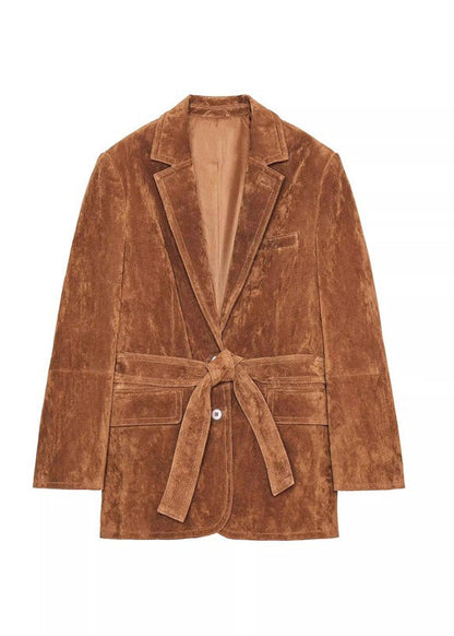 Italian Caramel Peter Pan Collar Lace Up Coats Fall