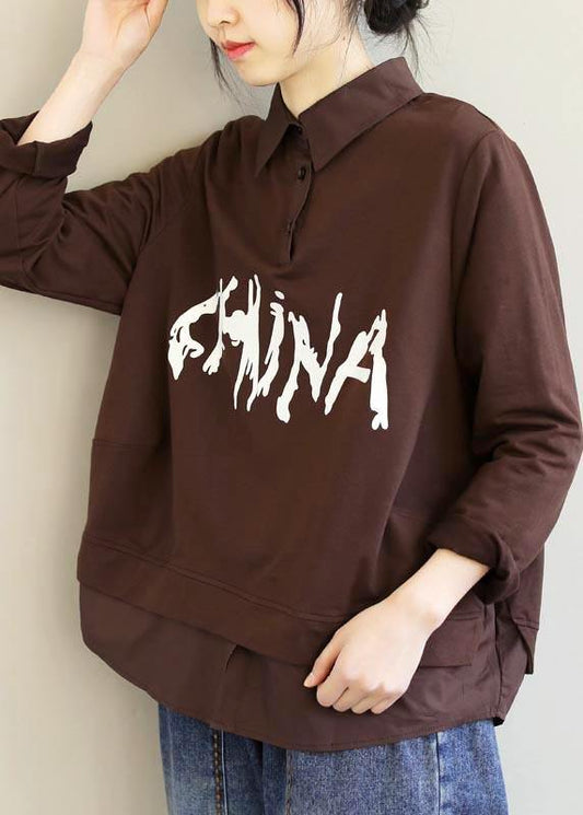 Italian Chocolate Letter Clothes For Women Lapel Patchwork Box Spring Tops - SooLinen