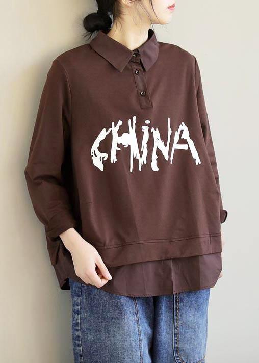 Italian Chocolate Letter Clothes For Women Lapel Patchwork Box Spring Tops - SooLinen