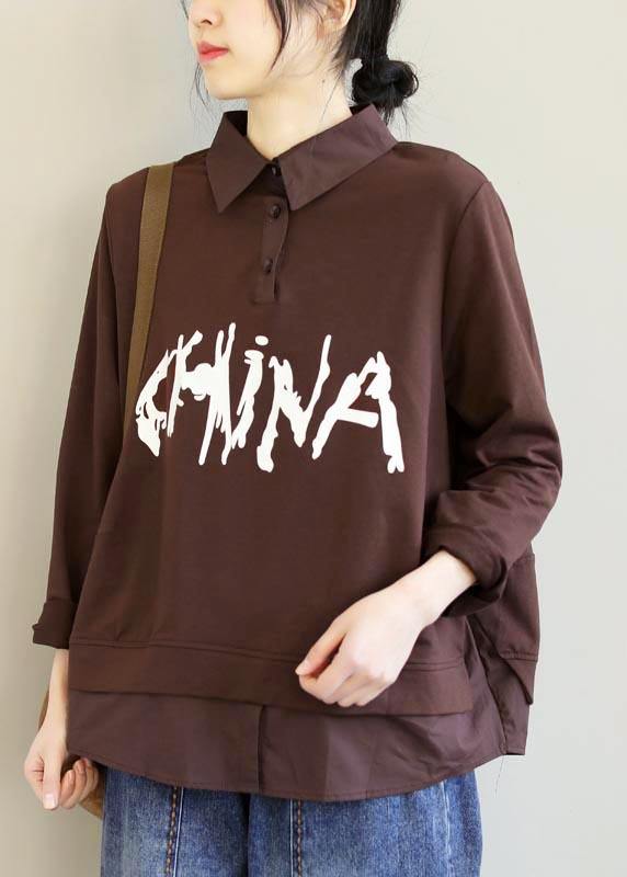 Italian Chocolate Letter Clothes For Women Lapel Patchwork Box Spring Tops - SooLinen