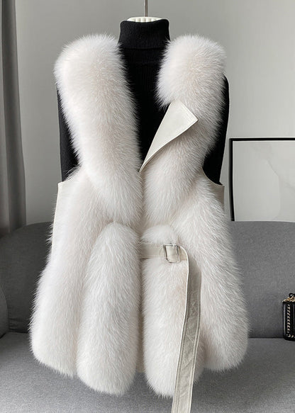Italienische Weste aus Kunstleder und Pelz mit Kakaofuchskragen für den Winter