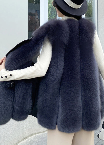 Italienische Weste aus Kunstleder und Pelz mit Kakaofuchskragen für den Winter