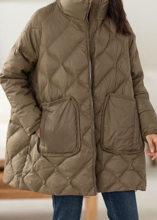 Italienische Schokolade Stehkragen Reißverschlusstaschen Entendaunen Pufferjacken Winter