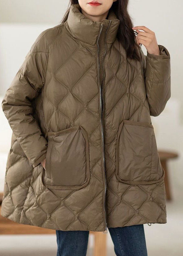 Italienische Schokolade Stehkragen Reißverschlusstaschen Entendaunen Pufferjacken Winter