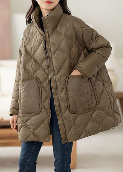 Italienische Schokolade Stehkragen Reißverschlusstaschen Entendaunen Pufferjacken Winter