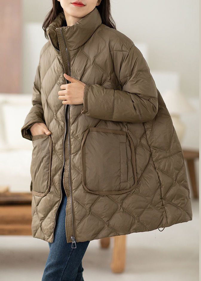 Italienische Schokolade Stehkragen Reißverschlusstaschen Entendaunen Pufferjacken Winter