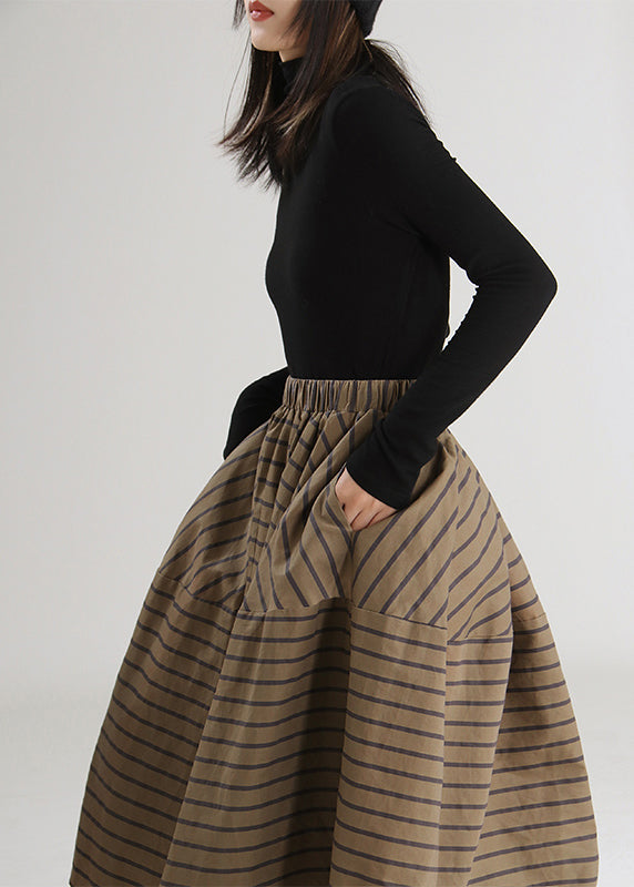 Italienische Schokolade Gestreiften mode hohe taille Röcke Frühling
