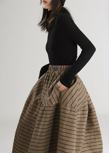 Italienische Schokolade Gestreiften mode hohe taille Röcke Frühling