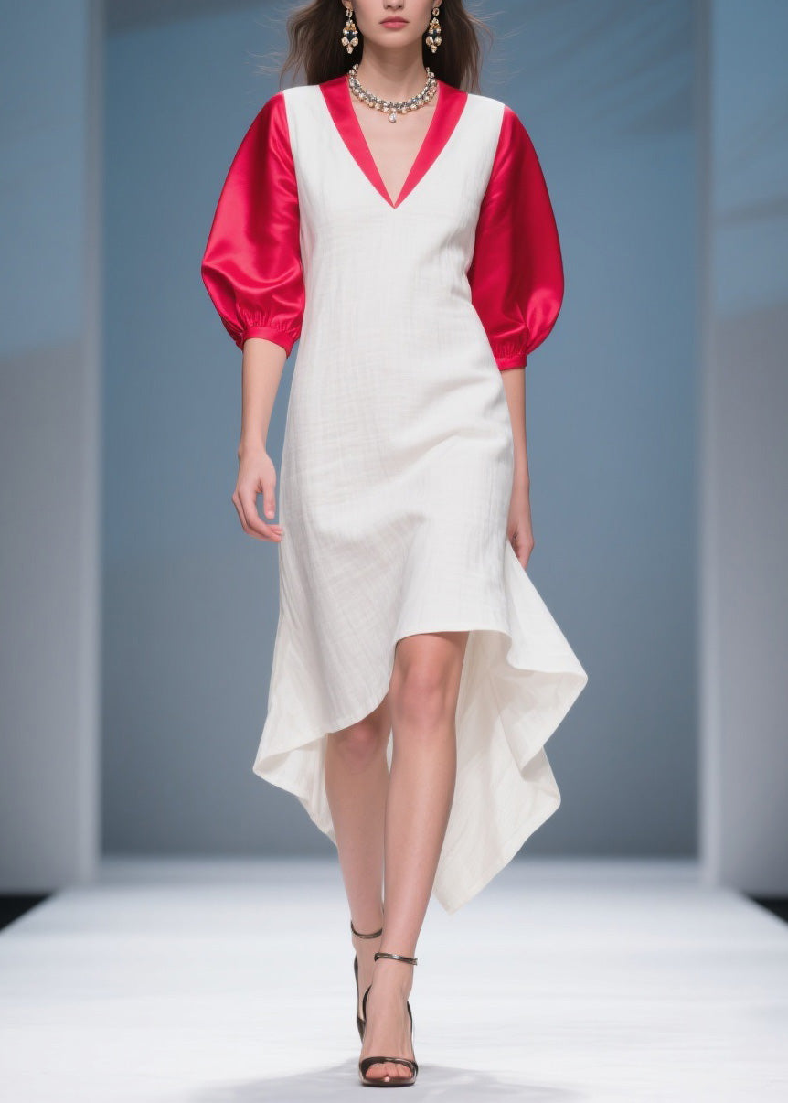 Italian Colorblock Asymmetrical Silk Patchwork Cotton Dress Summer