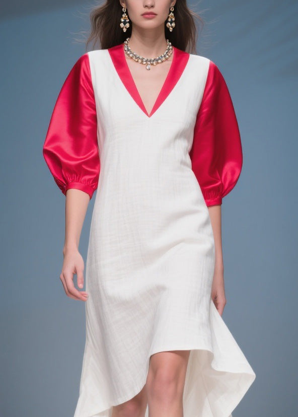 Italian Colorblock Asymmetrical Silk Patchwork Cotton Dress Summer