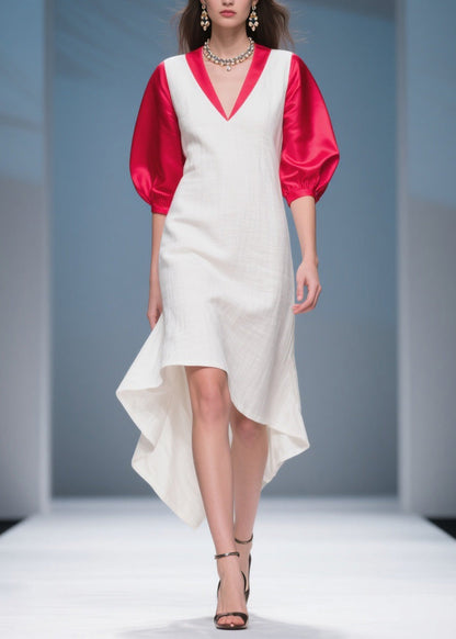 Italian Colorblock Asymmetrical Silk Patchwork Cotton Dress Summer