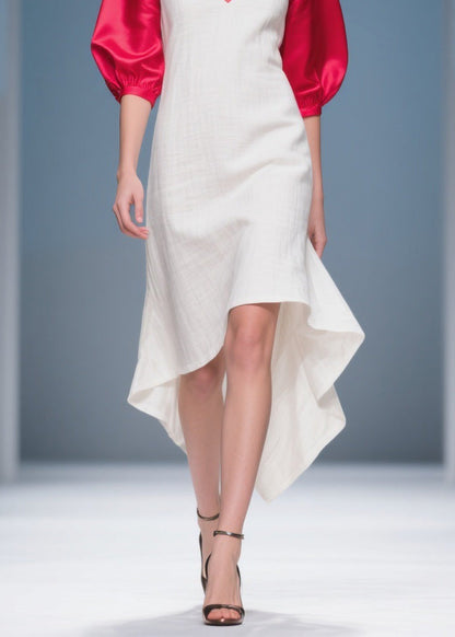 Italian Colorblock Asymmetrical Silk Patchwork Cotton Dress Summer